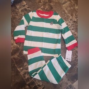 Carters BABY  Green and White Striped Pajama Set Christmas